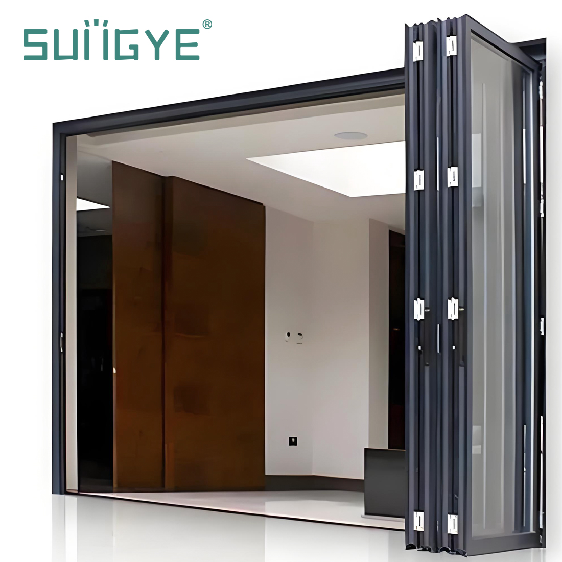 SUNGYE Exterior Bifold Door Aluminum Foldable Patio Door Double Tempered Glass Folding Partition Door Soundproof Accordion Door