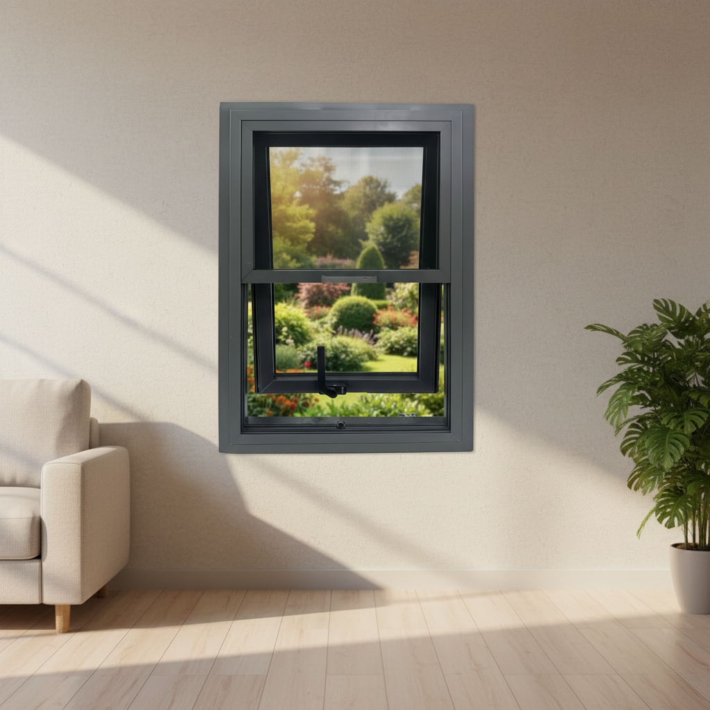 Elegant Architectural Aluminum Bottom Hung Window with Hardware for Modern Office Interior