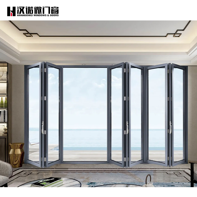 Door Aluminium Door for Preventing Water From Flowing Backwards Folding Foldable Tempered Glass Aluminum Alloy Windproof Polymer
