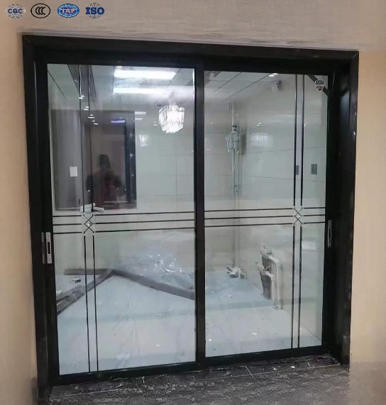 Aluminum Partition Door with Frosted Glass Soundproof for Bathroom Privacy Protection