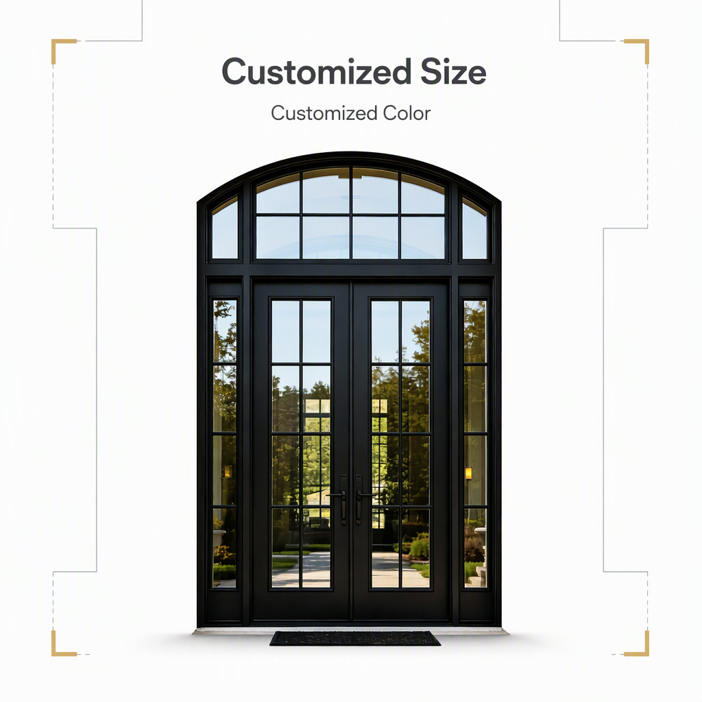 Thermal Break Aluminum Double Entry Door Double Glazed Glass Grand Entrance With Transom for Luxury Residential Homes