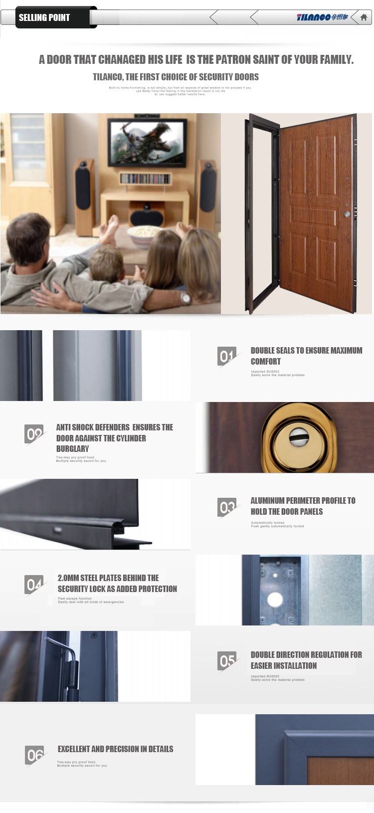 Newest Design Top Quality Villa Main Entrance Security Door Aluminum Swing Front Unequal Double Door