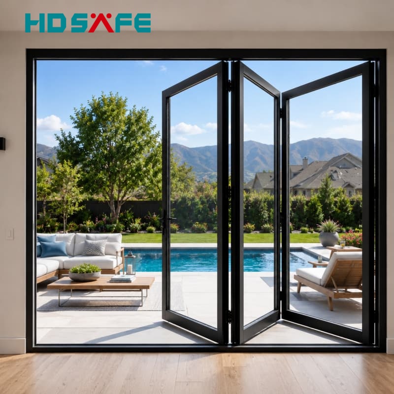 Premium Aluminum Bifold Patio Doors With Large Opening Folding Glass System For Modern Homes &amp; Villas
