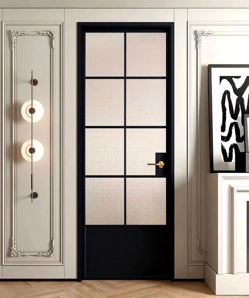 Custom Aluminum Frame Door with Modern Minimalist Design French-style Doors for Indoor Bedrooms and Bathrooms Glass Materials
