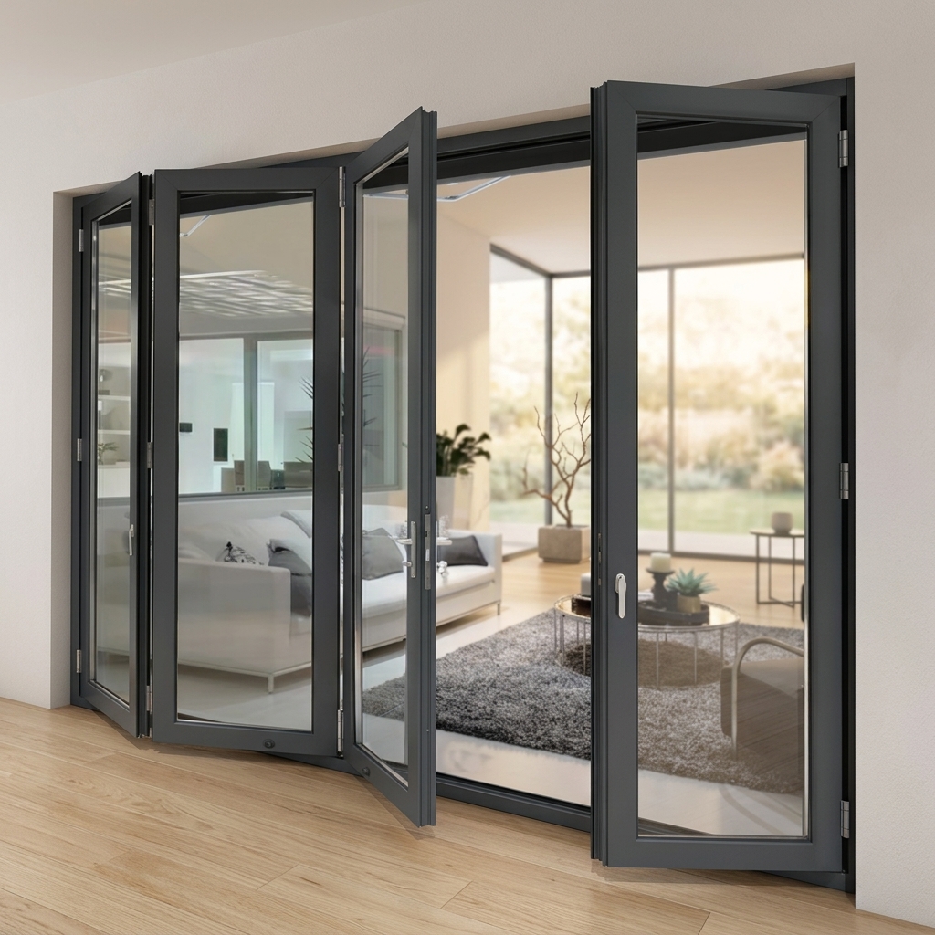 Aluminum Low-E Foldable Tempered Glass Double Glazed Folding Door Lightweight Aluminium American Folding Accordion Door