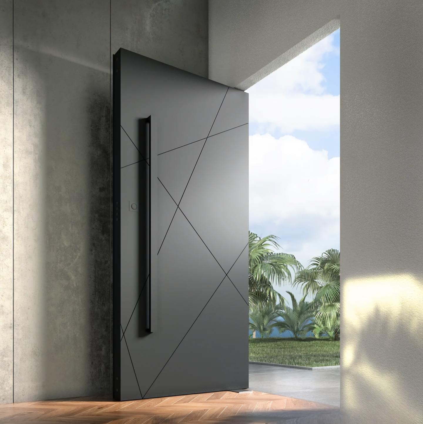 Aluminum Alloy Entry Doors Pivot Door Hidden Pivot Structure Large Opening Angle Waterproof European Design Exterior Front Door