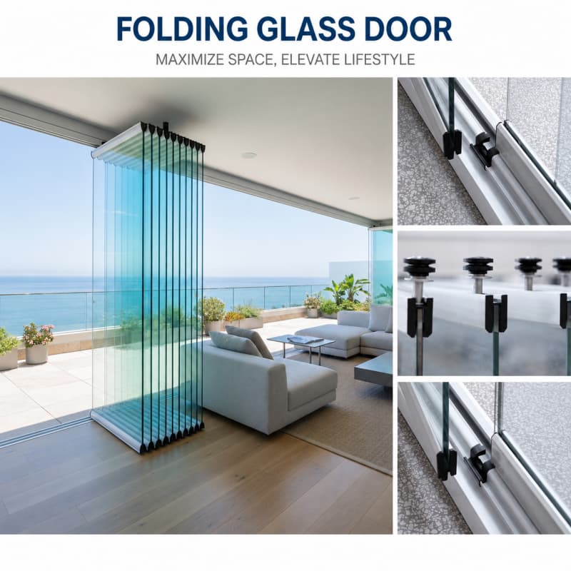 Factory Custom Slim Frame Aluminum Bifold Door Panoramic Folding Glass Door For Balcony, Patio &amp; Sunroom