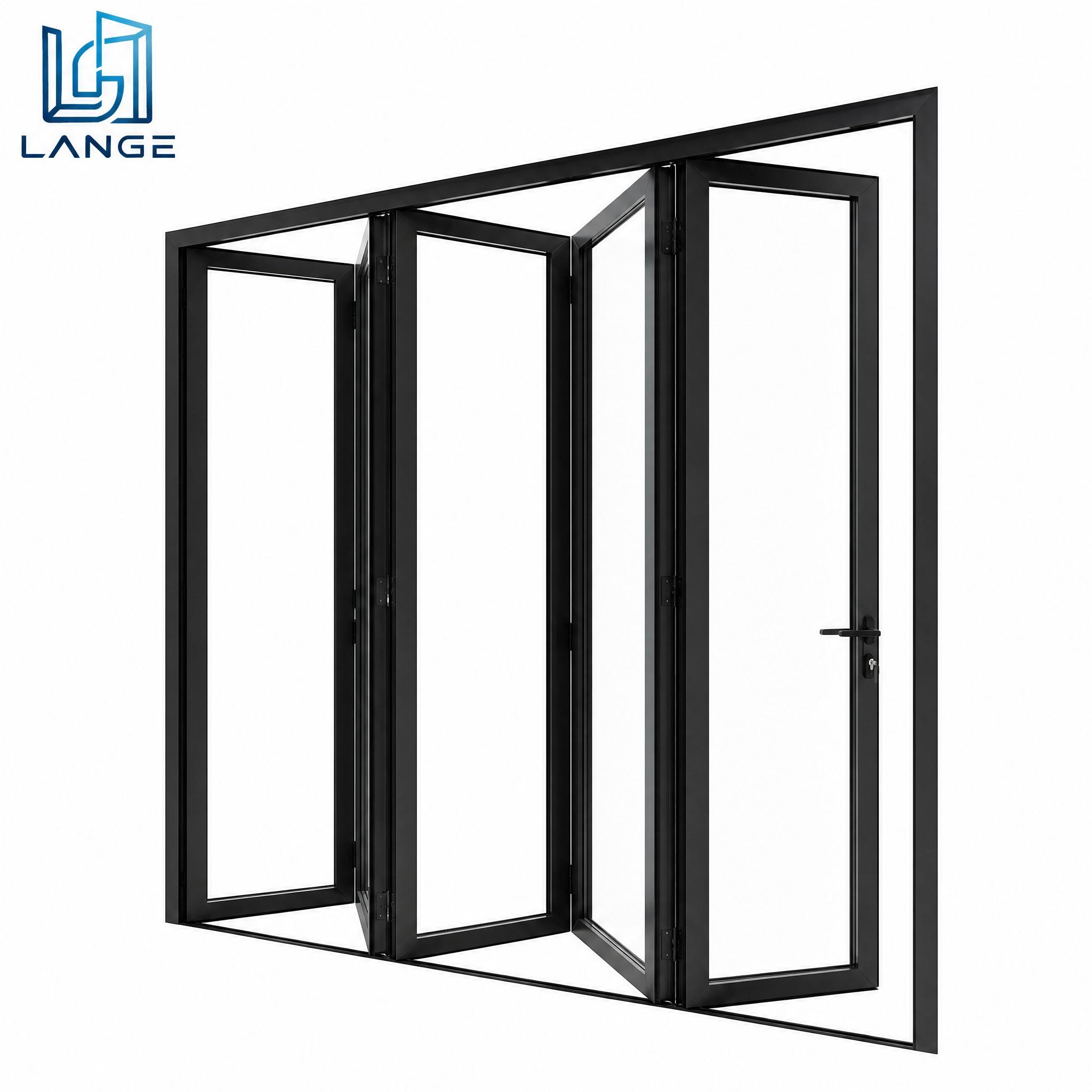 LANGE Aluminium Bifold Doors Slim Frame Full View Folding Glass Doors Windproof Energy Efficient for Villa