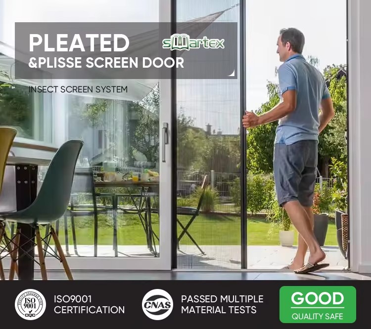 Sturdy Construction Pleated Folding Fly Mesh Aluminium Frame Anti Insect Polyester Screen Door