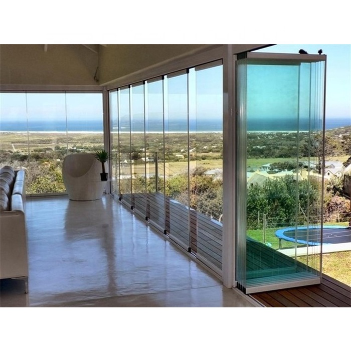 Exterior Veranda Sliding Bifold Doors Glazed Frameless Tempered Folding Glass Door