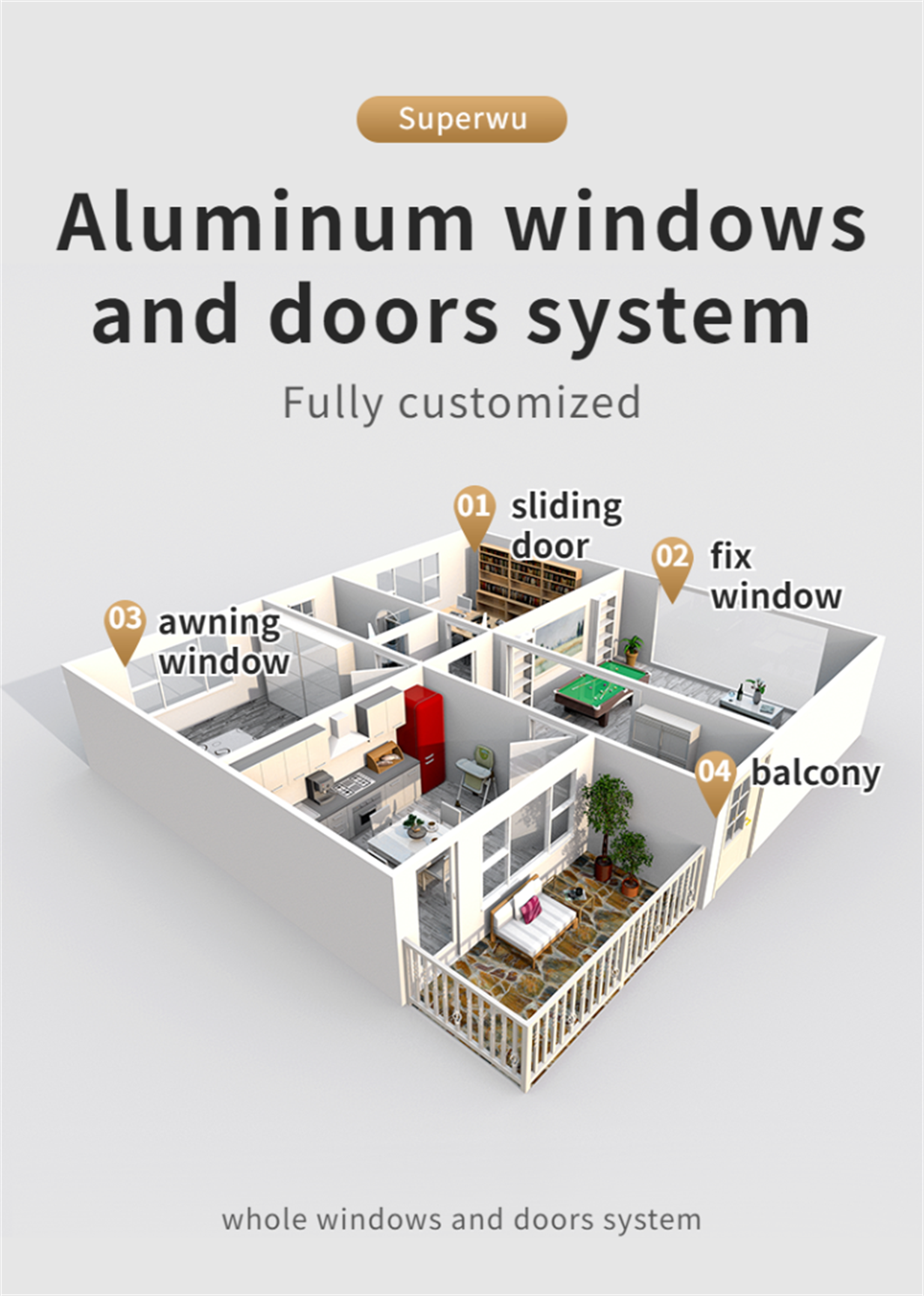 Superhouse NFRC Energy Saving Lift and Sliding Doors With High Thermal Insulation Performance Aluminum Patio Doors