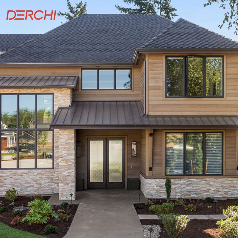 DERCHI USA Popular Crank Casement Window Thermal Break Double Glass Crank Out Casement Windows with Decoration Grills