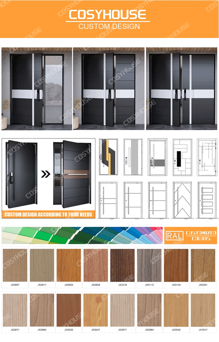 Custom Cast Aluminum Thermal Break Front Entry Door Modern Exterior Security Entrance Door for House Villa