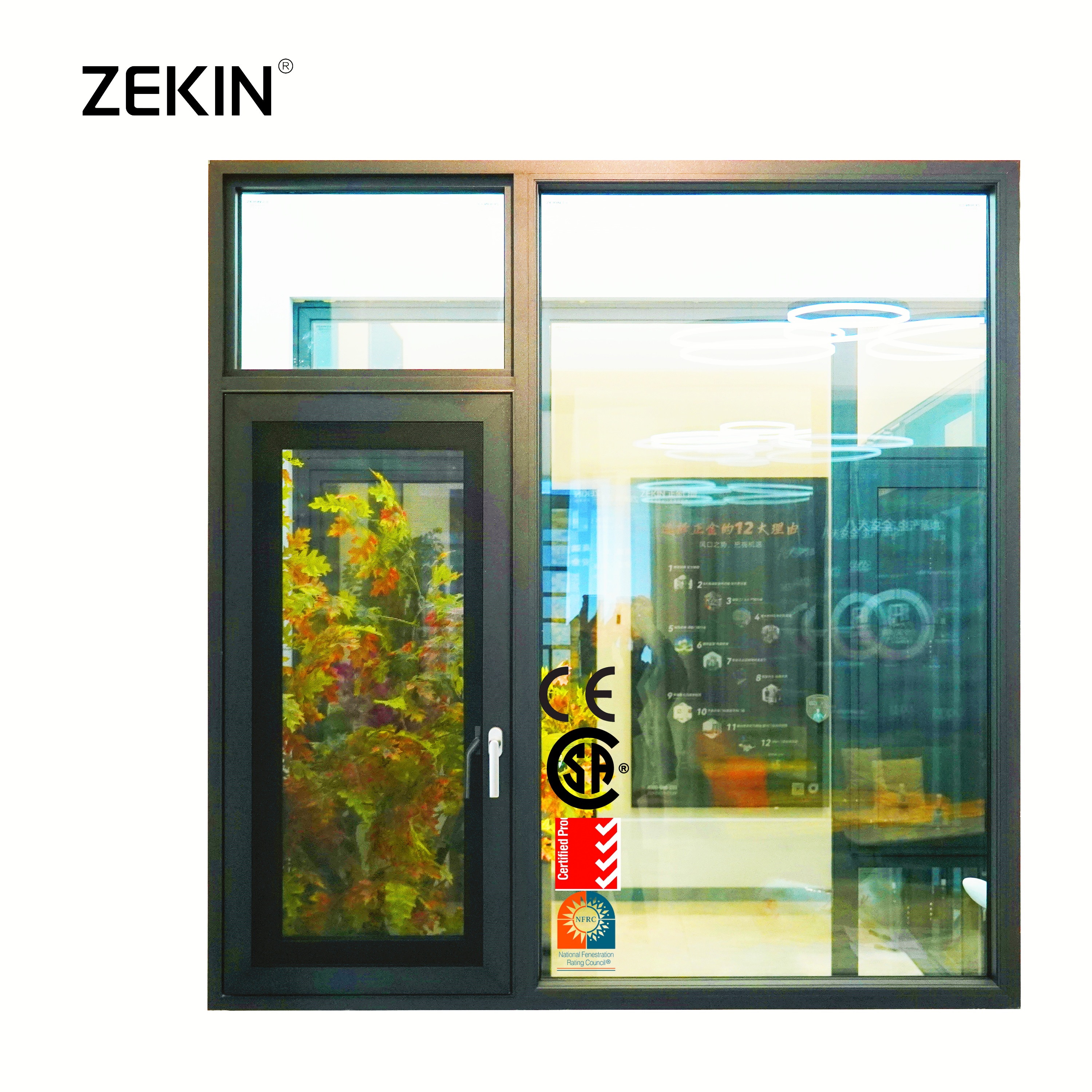 ZEKIN Modern Aluminum Alloy Casement Windows Multi Locking Burglar-Proof Tempered Louver CE Certified Magnetic Screen Energy