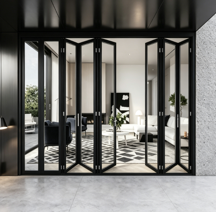 Folding Door Aluminum Alloy Frame Bi-fold Doors Custom Exterior Patio Sliding Glass Aluminum Folding Door