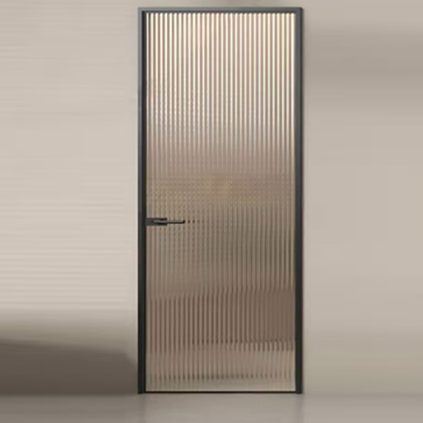 High-End Custom Single Open Retro Glass Door Extremely Narrow Aluminum Alloy Curved Kitchen Bathroom Door for Bedrooms Villas