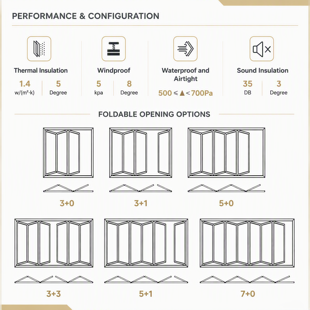 Folding Door Aluminum Alloy Frame Bi-fold Doors Custom Exterior Patio Sliding Glass Aluminum Folding Door