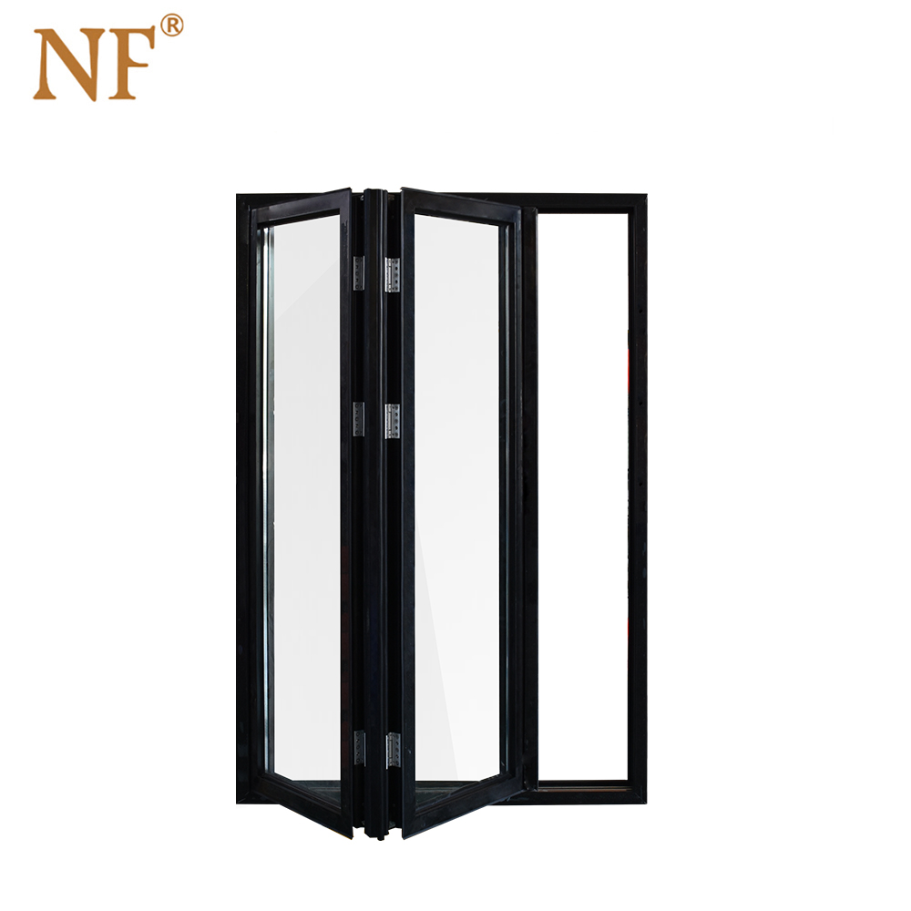 Double Tempered Glass Aluminum Alloy Waterproof Folding Modern Kitchen Design Horizontal Opening Bifolding Window With Screen
