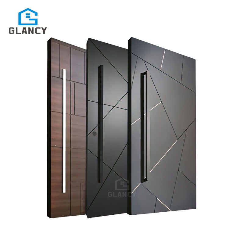 Security House Main Front Cheaper For Home Exterior Entrance Entry Main Black Steel Aluminium Pivot Doors