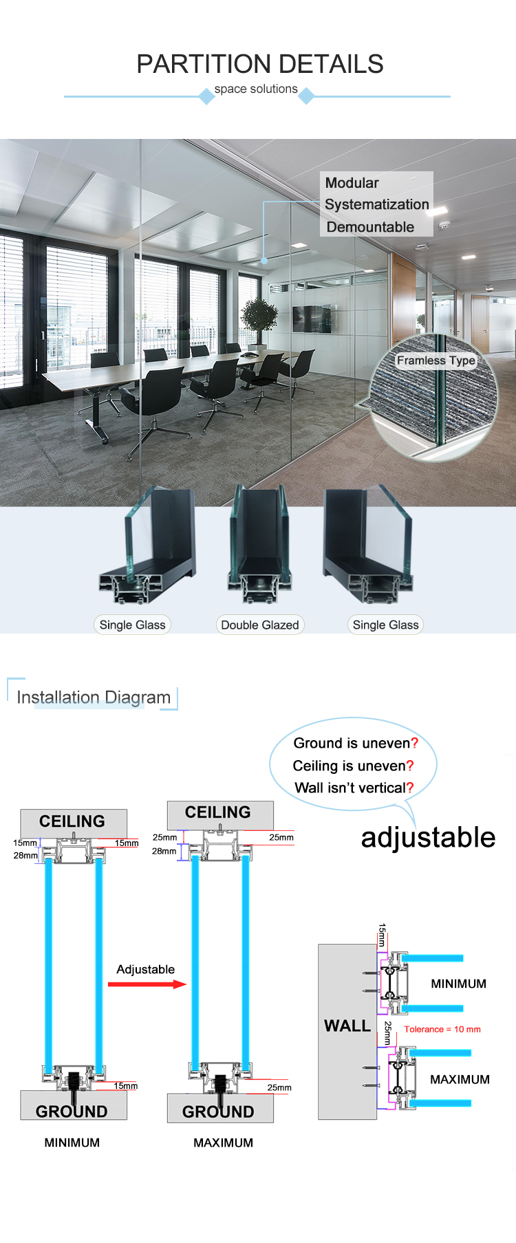 Sliding Door Partition Wall Swing Frameless Door Preferential Glass Wall Sliding Room Divider Pocket Door Partition with Track