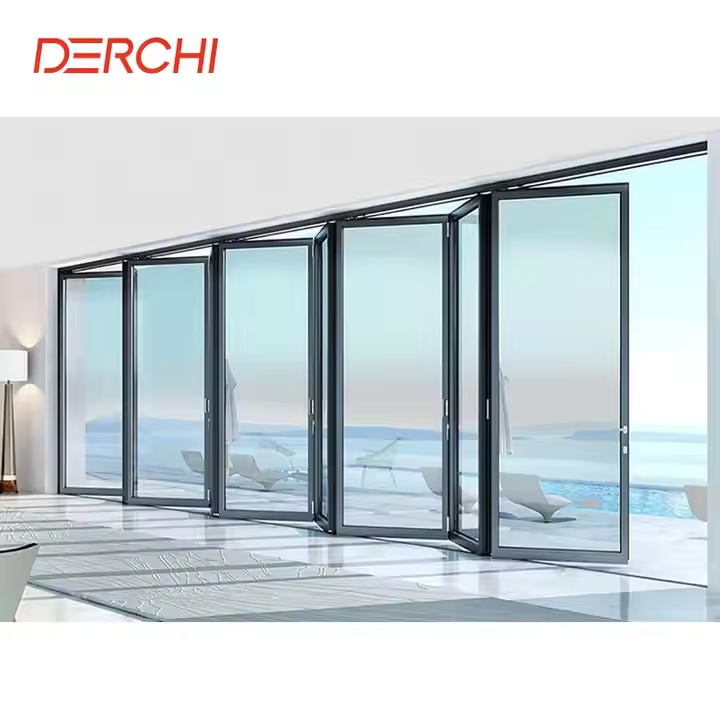 Hurricane Proof Aluminum Exterior Door Balcony Patio Lowe Soundproof Glass Garden Aluminum Bifold Folding Door