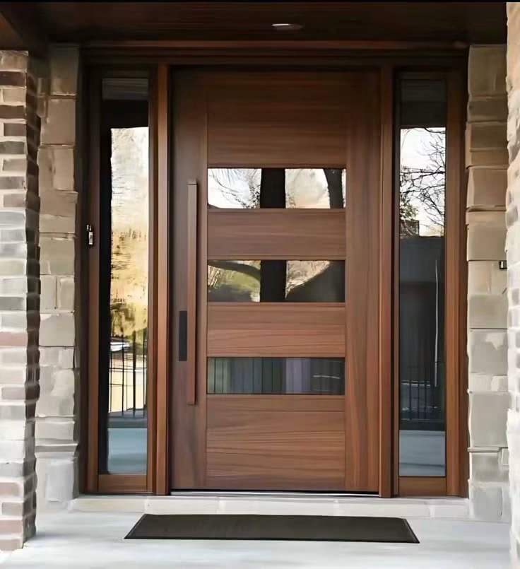 Domex Weatherproof European Aluminum Alloy Steel Wood Grain Front Entry Door Horizontal Glass Inserts Anti-Theft Swing Exterior