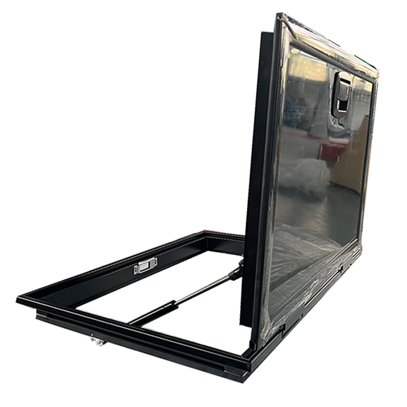 600x800mm Right Angle Aluminum RV Caravan Custom Cargo Hatch Door with Mechanical Lock Gas Struts for Camper Van Truck Trailer