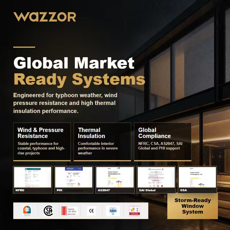 Wazzor Hurricane Rated in Stock Double Tempered Glass Sliding Doors System Exterior Interior Balcony Patio Glass Aluminum Door