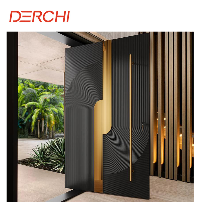 DERCHI USA Exterior Residential Aluminum Security Doors Hurricane Impact Heat Insulated Steel Glass Front Entry Doors