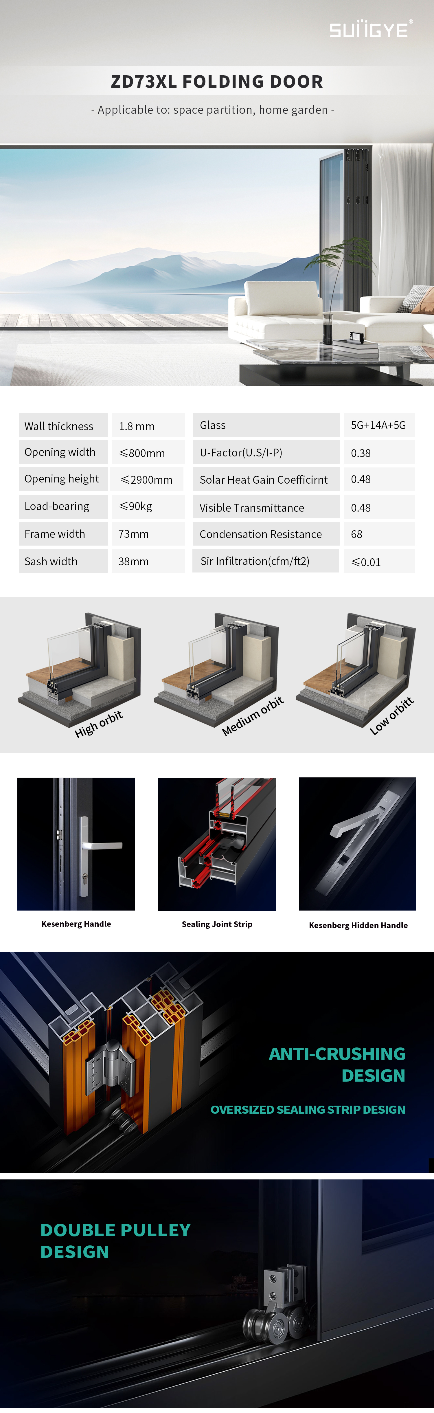 Double Tempered Glass Folding Partition Door Details
