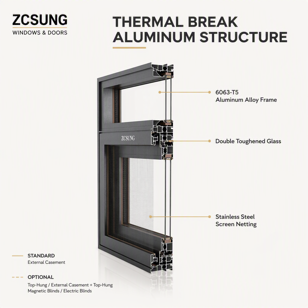 ZCSUNG Smart Electric Motorized Window ThermalBreak Aluminum Lifting Window with Remote Controlfor Balcony & Sunroom