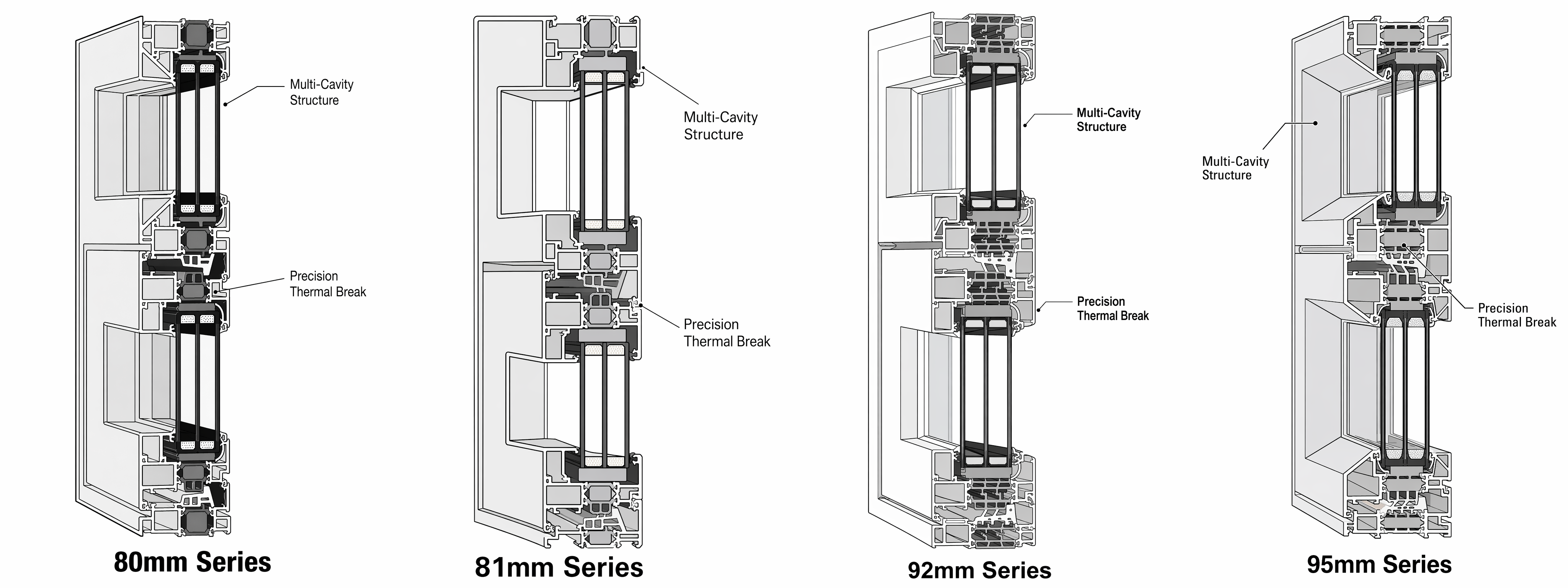 Heavy Duty 86 Series Aluminum Casement Window, Large Section 798 Type Window Frame for Villa & House