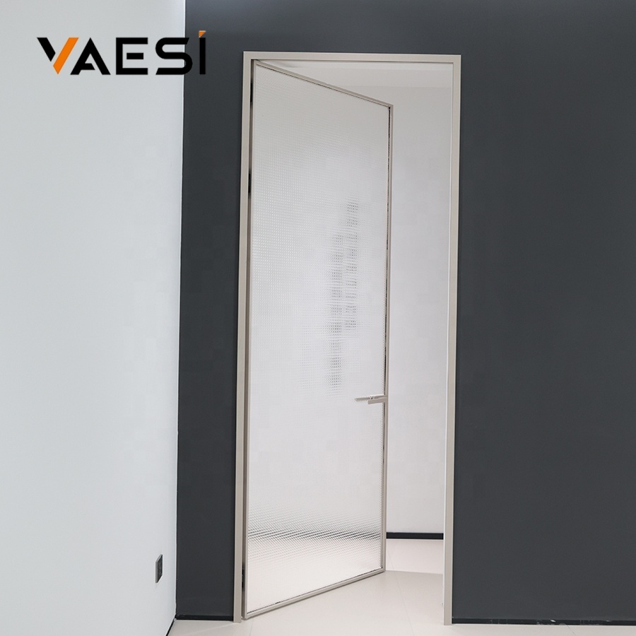 Custom Frosted Glass Shower Doors Single Swing Interior Water Resistant Modern Aluminium Bathroom Door
