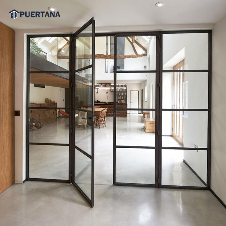 Modern Apartment House Internal Black Industrial Studio Clear Glass Door Aluminium Double Interior Metal French Glass Doors