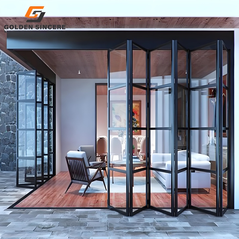 GS Hot Sale Aluminium Bifold Patio Doors with Double Glass Stainless Steel Screen Netting Exterior Folding Door