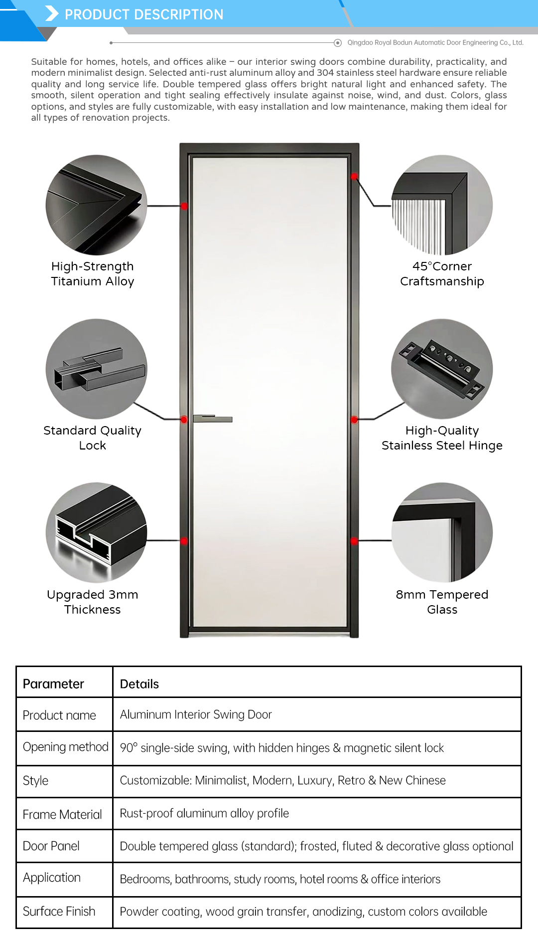 45 Slim Frame Interior Swinging Doors Church White Aluminum Swing Door Aluminum Bathroom Swing Door Profile