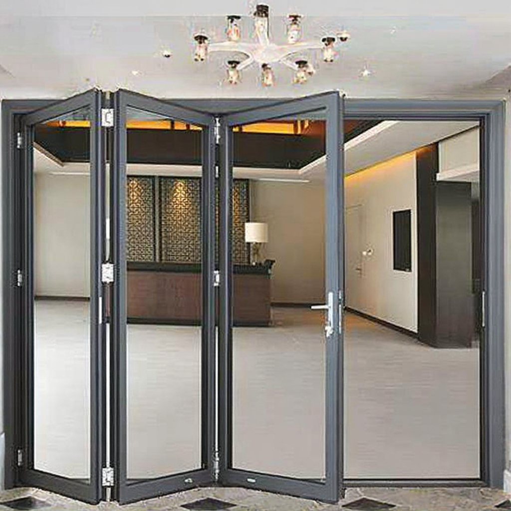 Soundproof Double Glazed Aluminum Foldable Glass Wall Patio Door Modern Elegant Waterproof Exterior Villa Balcony Porch Mall