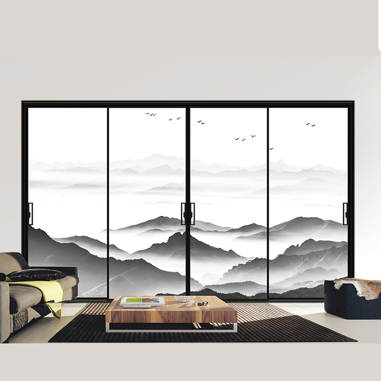 Modern Many Color Options 88 Flat Arc Aluminum Sliding Glass Partition Doors with Low-E Glass for Villa and Hotel Graphic Design