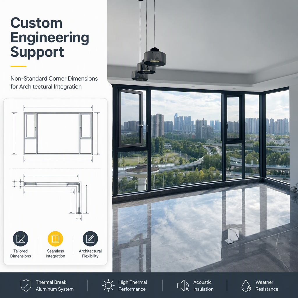 270 Degree Corner Panoramic Thermal Break Aluminum System Window for Villa Balcony Enclosure and Commercial Projects