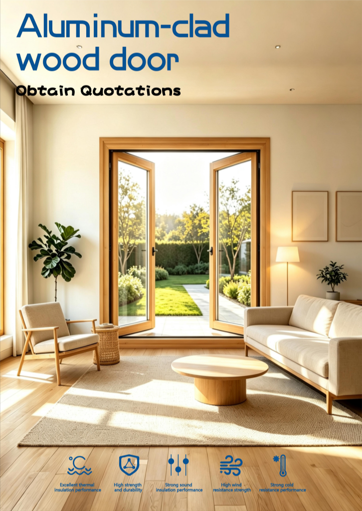 Direct Factory Modern Hinged Aluminum Solid Wood Doors Soundproof Triple Tempered Glass Custom Home Front Casement Door