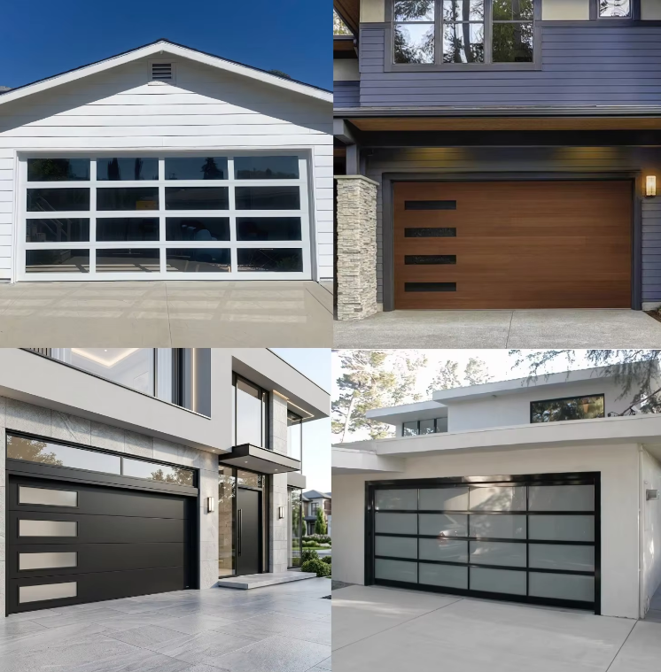 Hot Sell Modern Design Full View Aluminum Steel Tempered Automatic Sandwich Panel Overhead Sectional Steel Foam Garage Door