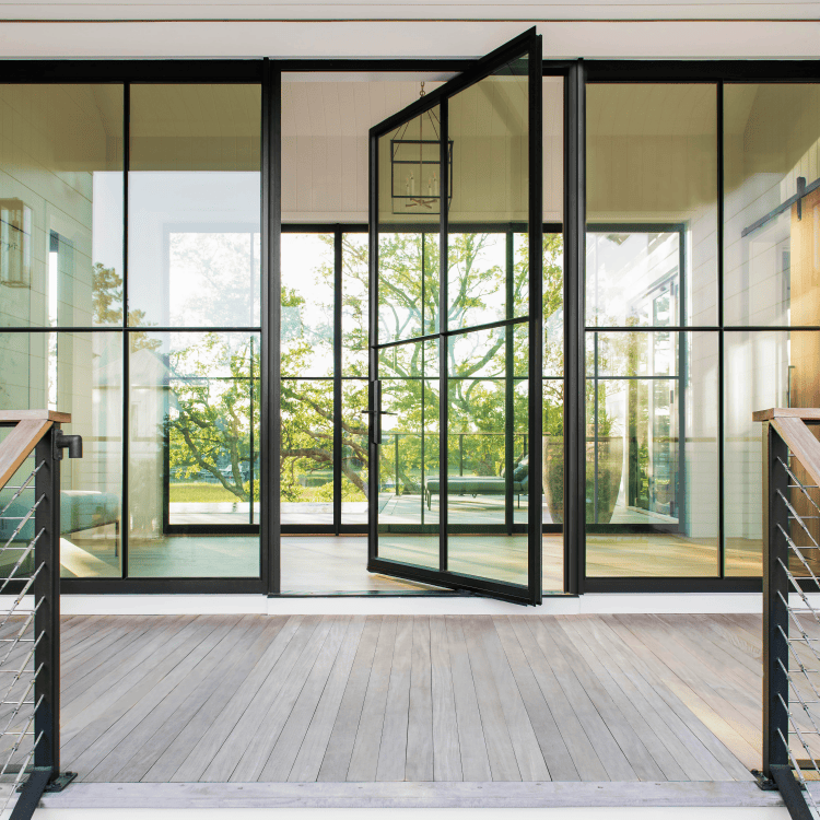 Minimalist Aluminum Clad Pivoting Doors Custom Made &amp; Sound Insulated for Modern Villa, Apartment Entry, Project Lobby