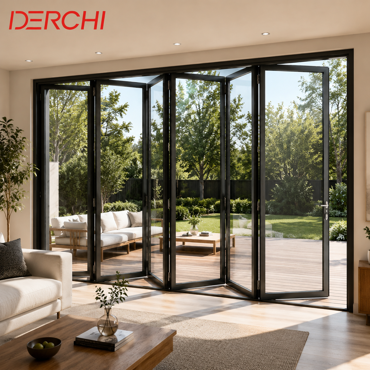 Modern High Aluminum Double Glass Accordion Large Big Bifold Long Bi Fold Sliding Exterior Main Entrance Patio Folding Door