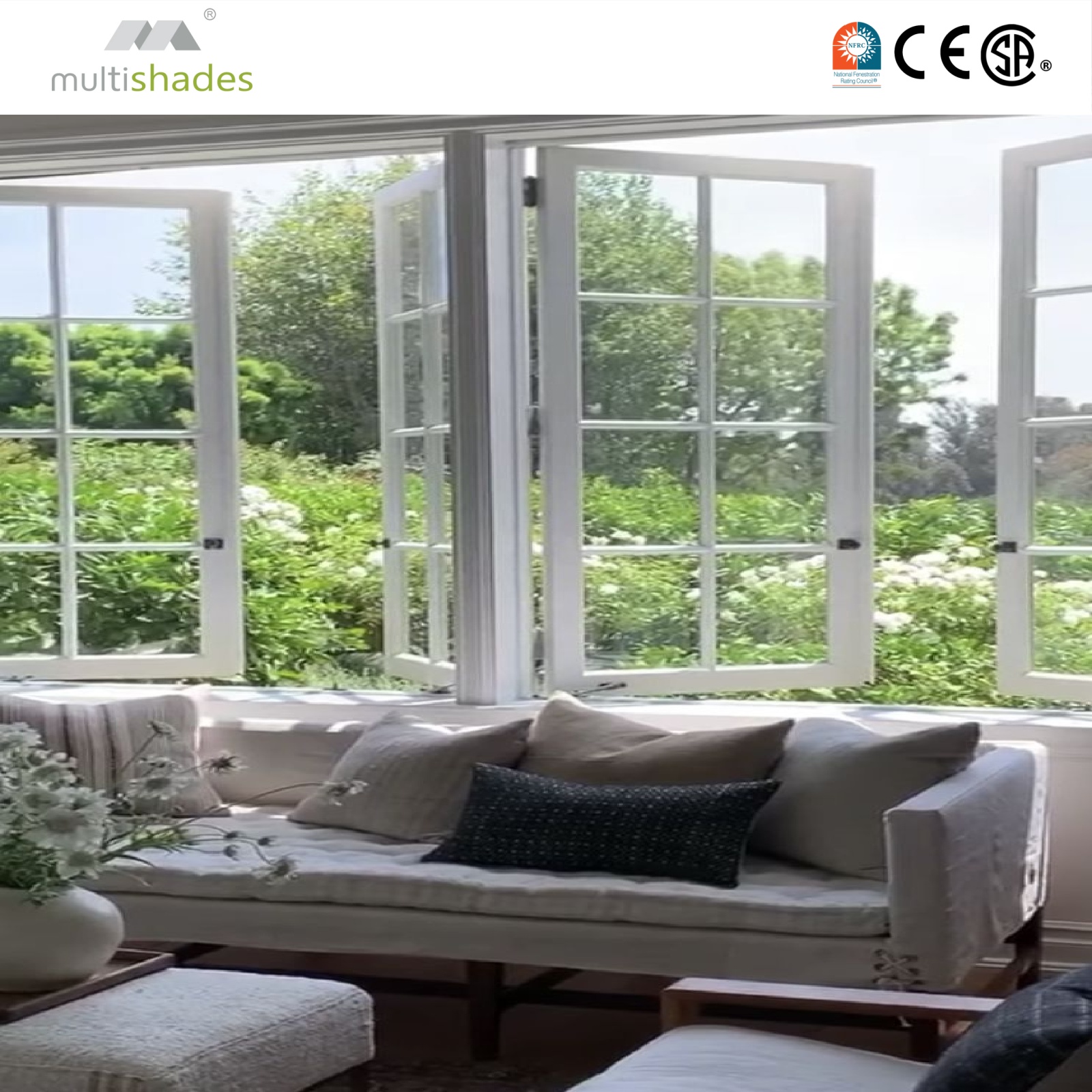 Multishades NFRC Modern Design Replacement Low-E Triple Glazed Aluminum Casement Window Slim Frame Soundproof for House