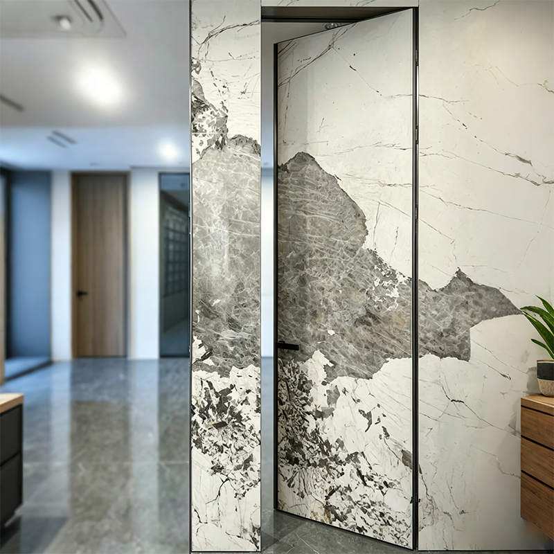 Frameless Premium Self-closing Impact Resistant Rock Slab Aluminium Honeycomb Hidden Frame Interior Door For Villa &amp; Hotel