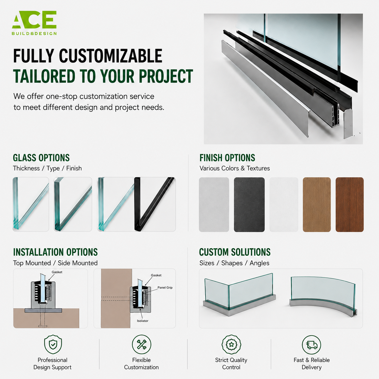 Villa Balcony Fence Frameless Glass Railing For Apartment Aluminum Glass U Channel Deck Balustrade