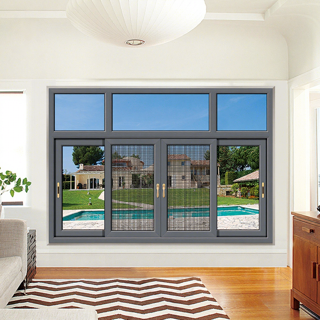 Modern Exterior Aluminum Alloy Horizontal Sliding Window Doors Windows Double Glazing Stainless Steel Screen Heat Insulation