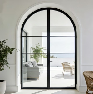 Indoor Arched Aluminum Glass Double French Doors