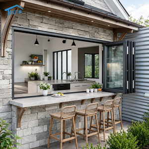 Modern 4-Panel Aluminium Bifold Window Aluminum Alloy Frame Stainless Steel Screen Netting Horizontal Opening Folding For Villas