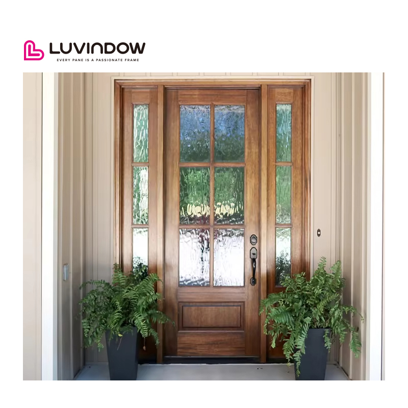 Luvindow Custom USA Villa Modern Design Exterior Solid Wood Main Entry French Door Pivot Aluminum Entry Doors For House